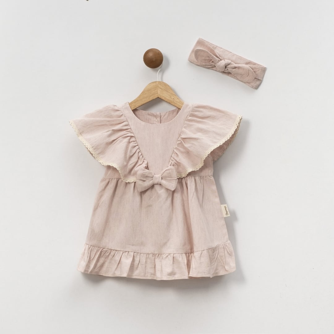 Baby Girl Dress and Headband Set with Bow - Powder Pink - Popshops - by Peralane
