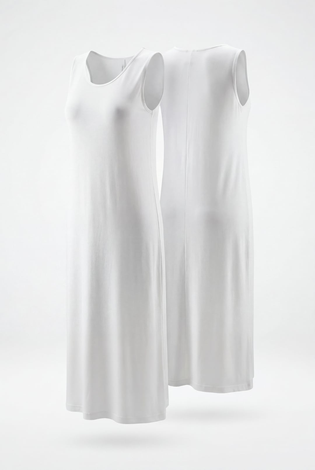 Crew Neck Sleeveless Long Jersey Slip Dress - Ecru - Podyumplus - by Peralane