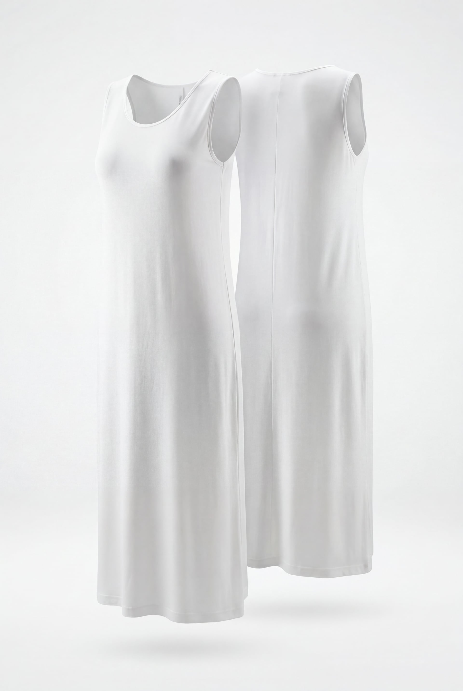 Crew Neck Sleeveless Long Jersey Slip Dress - Ecru - Podyumplus - by Peralane