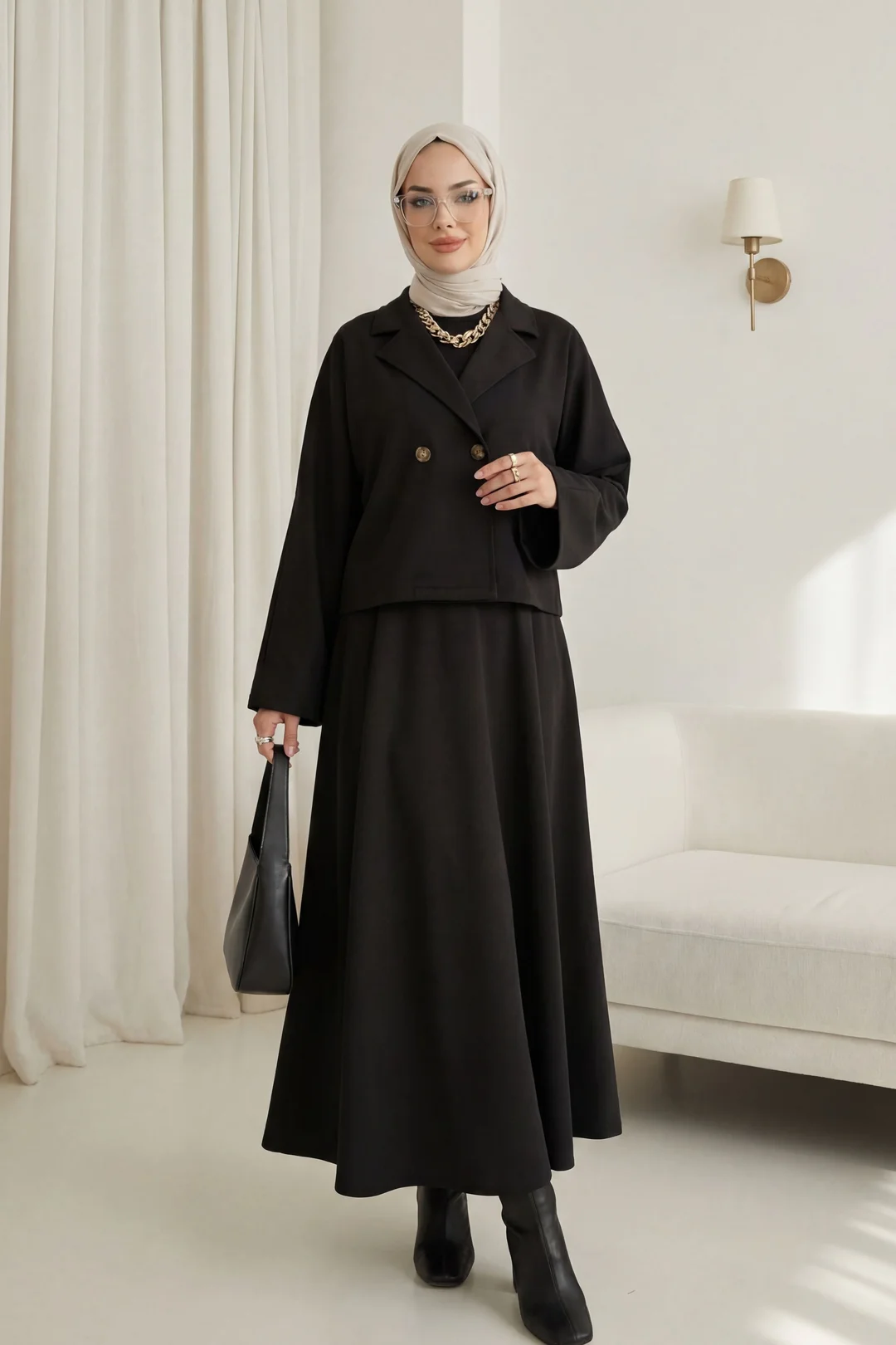 Women's Two-Piece Felt Co-ord Set - Black - Podyumplus - by Peralane - photo 2