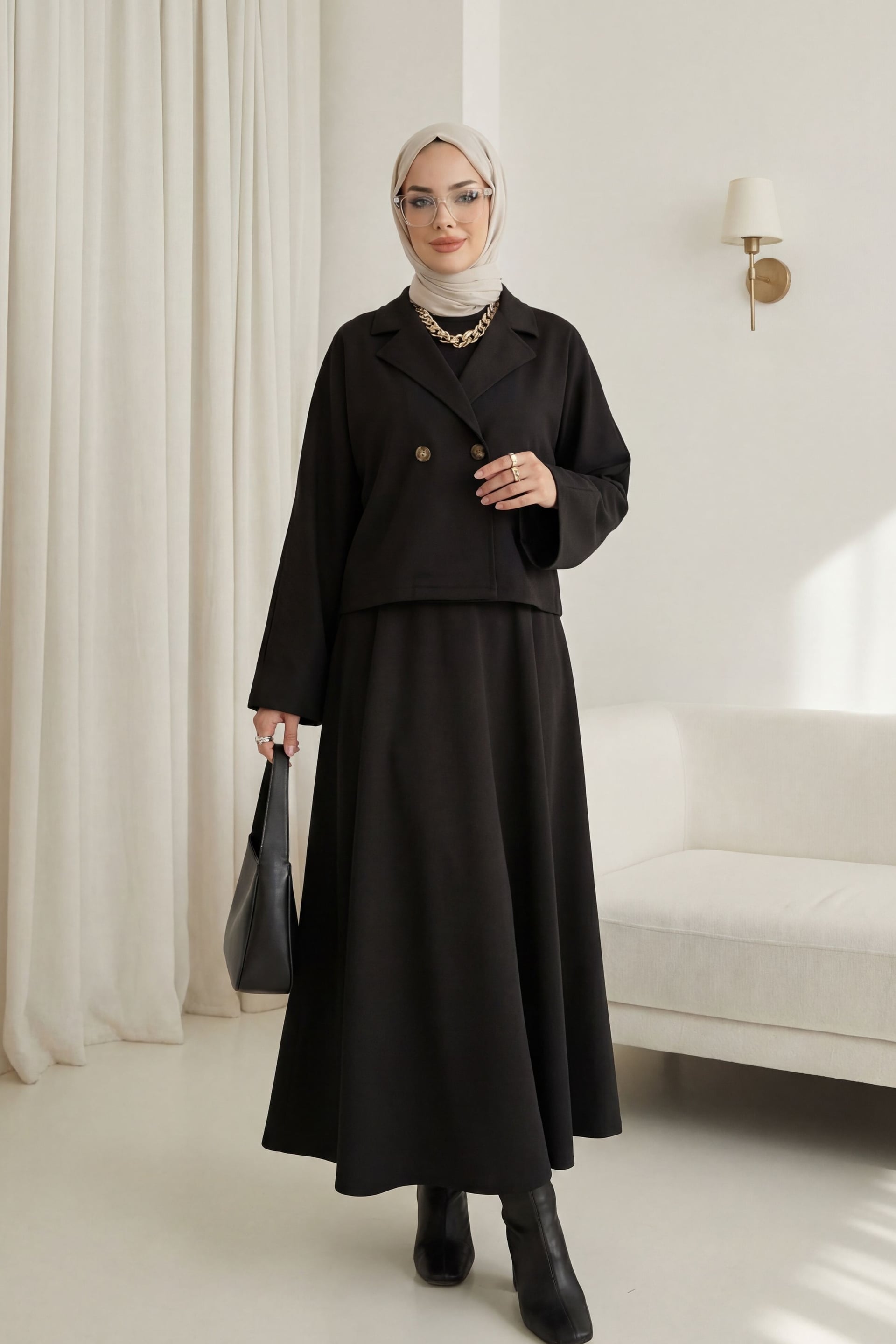 Women's Two-Piece Felt Co-ord Set - Black - Podyumplus - by Peralane - photo 2