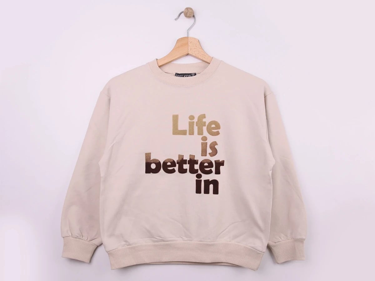 Life Print Girls' Sweatshirt - Beige - First Kids - by Peralane