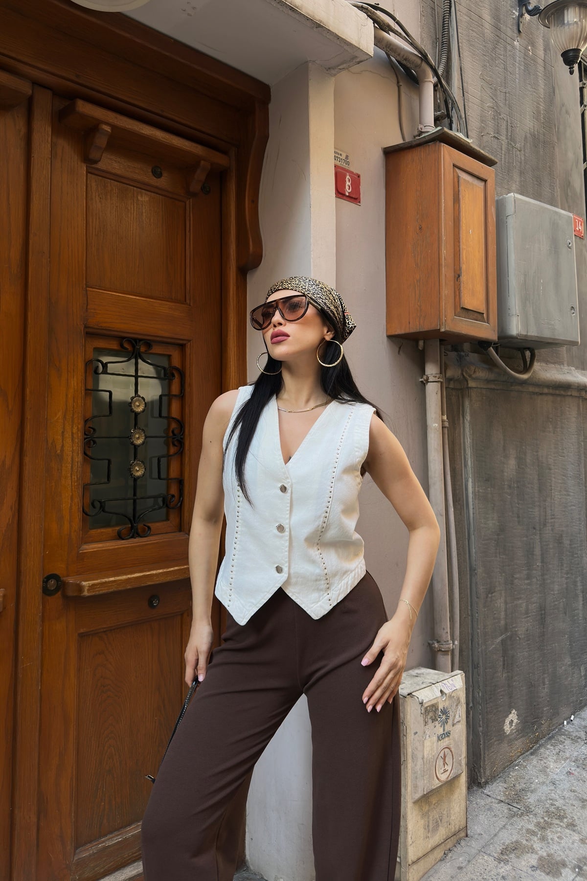 Women's Denim Vest and Trousers Set in White and Brown - Xlove - by Peralane - photo 2