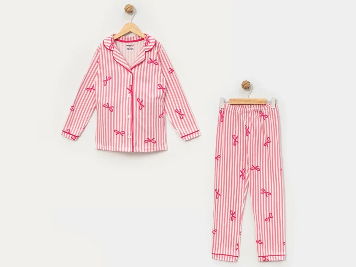 Bow Print Girls' Pajama Set - Pink - Dolas - by Peralane