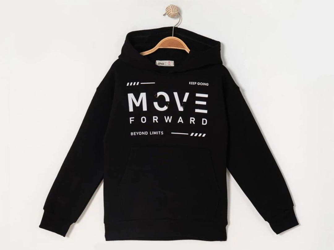 Boys' Black 'Move Forward' Print Hooded Kangaroo Pocket Sweatshirt - Ruhat Kids - by Peralane