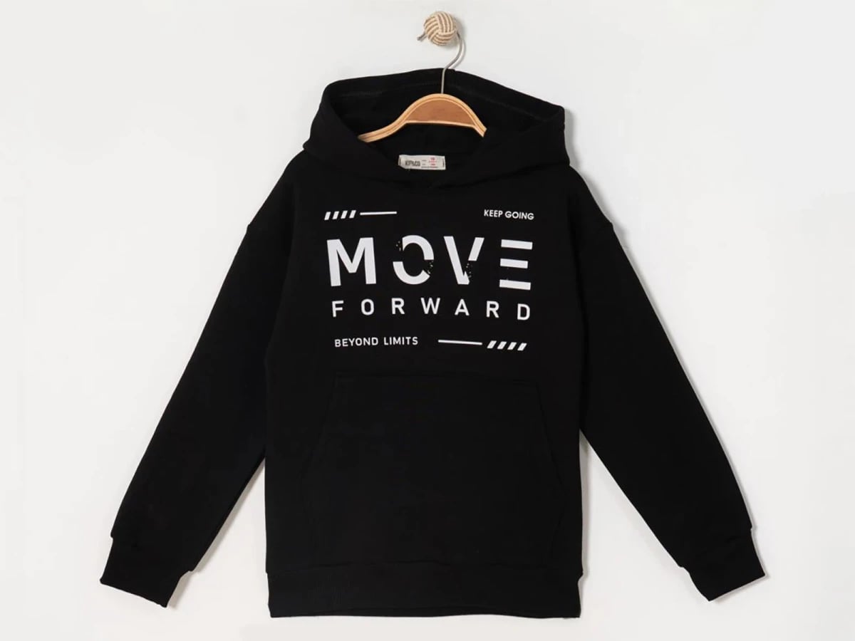 Boys' Black 'Move Forward' Print Hooded Kangaroo Pocket Sweatshirt - Ruhat Kids - by Peralane