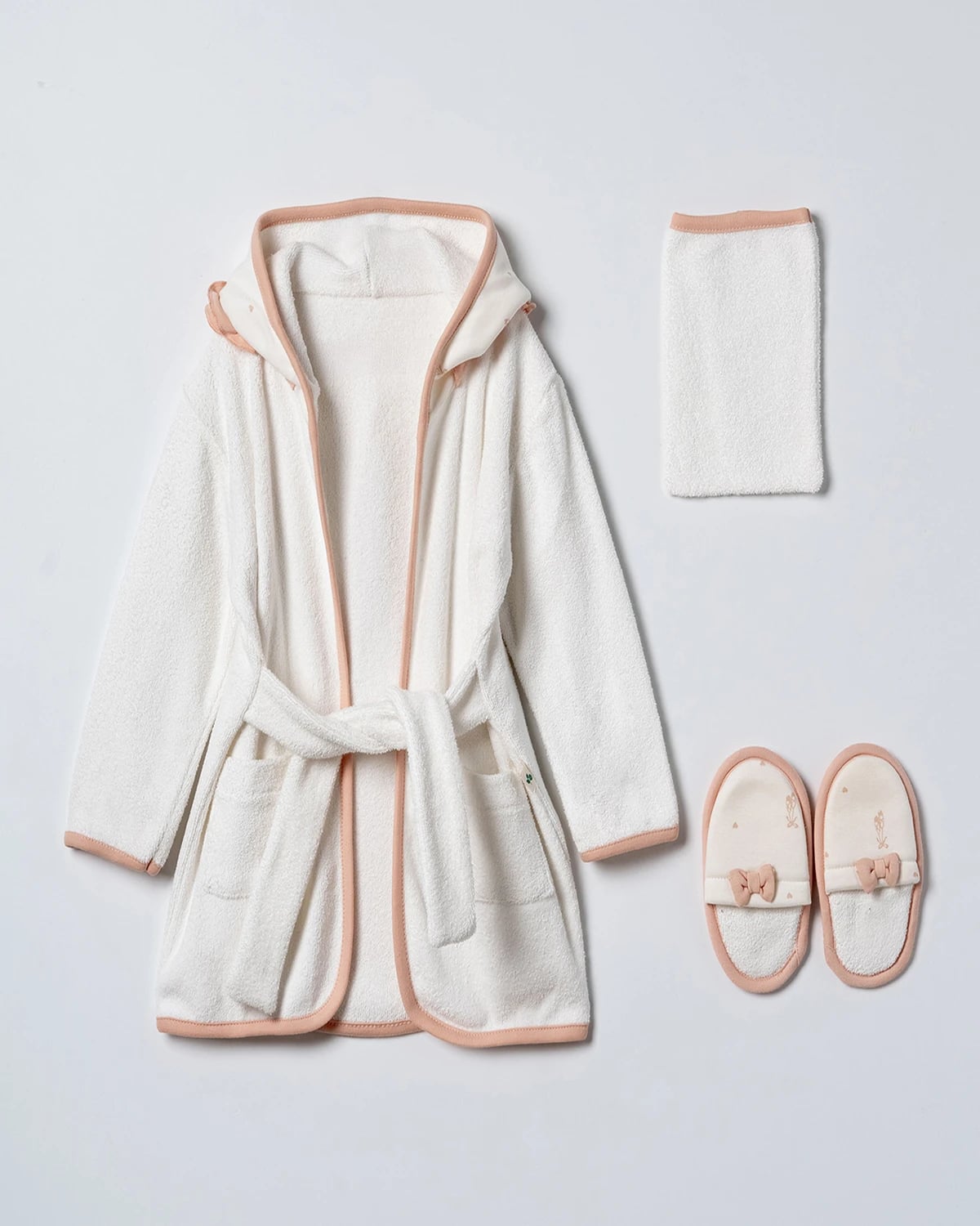 Baby Girl Terry Bathrobe Set with Slippers and Washcloth - Ecru - Ciccimbaby - by Peralane