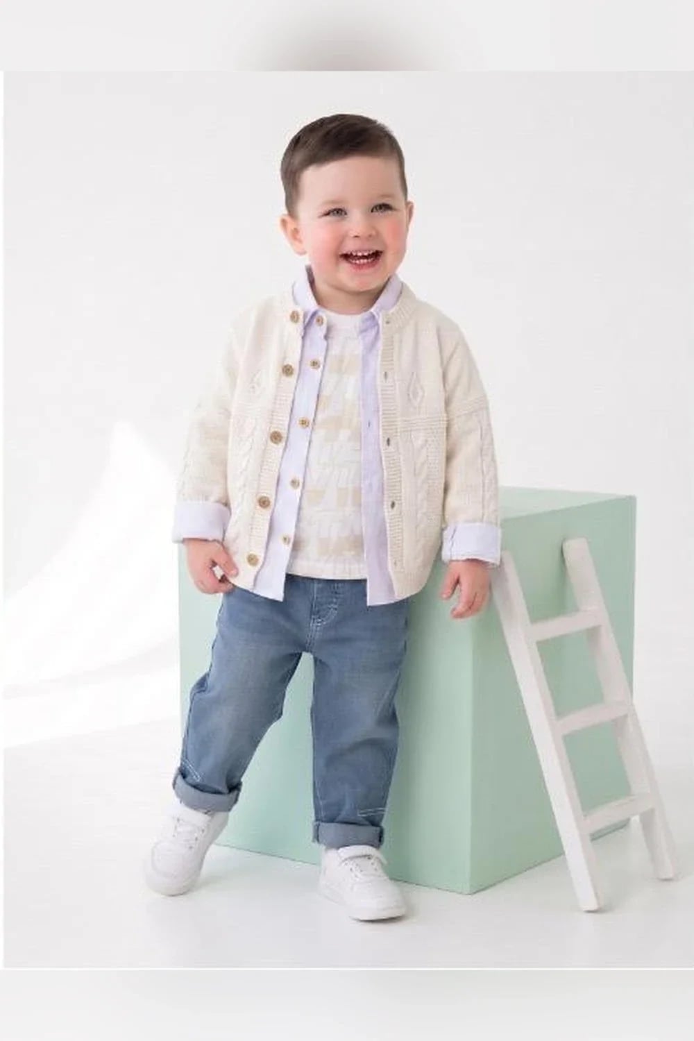 Boys' 3-Piece Knit Cardigan Outfit Set - Cream - Has Bereket - by Peralane