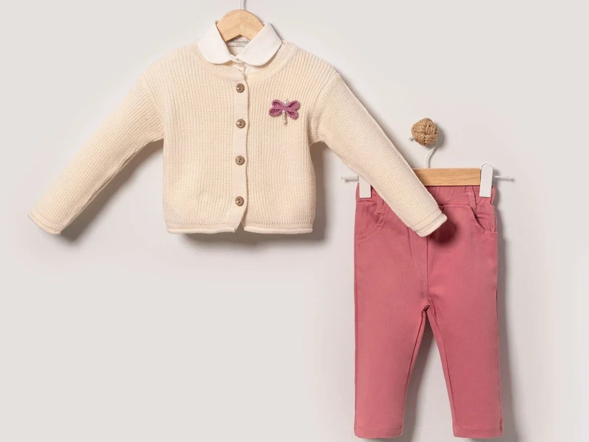 Girl's Knitted Cardigan and Trousers Set with Bow Detail - Eymus - by Peralane