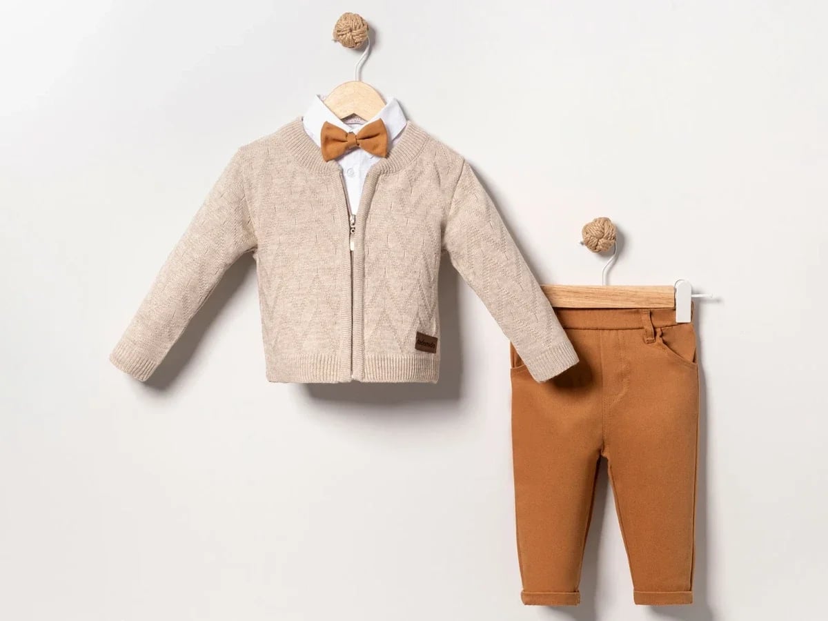 Baby Boys' 3-Piece Set with Bow Tie Detail Cardigan - Eymus - by Peralane
