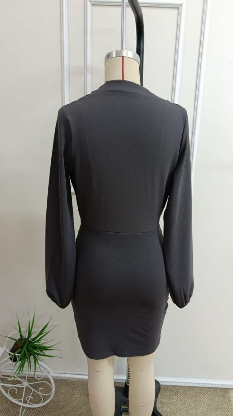 Women's Long Sleeve Wrap Neck Asymmetric Short Jersey Knit Dress - Janes - by Peralane - photo 5