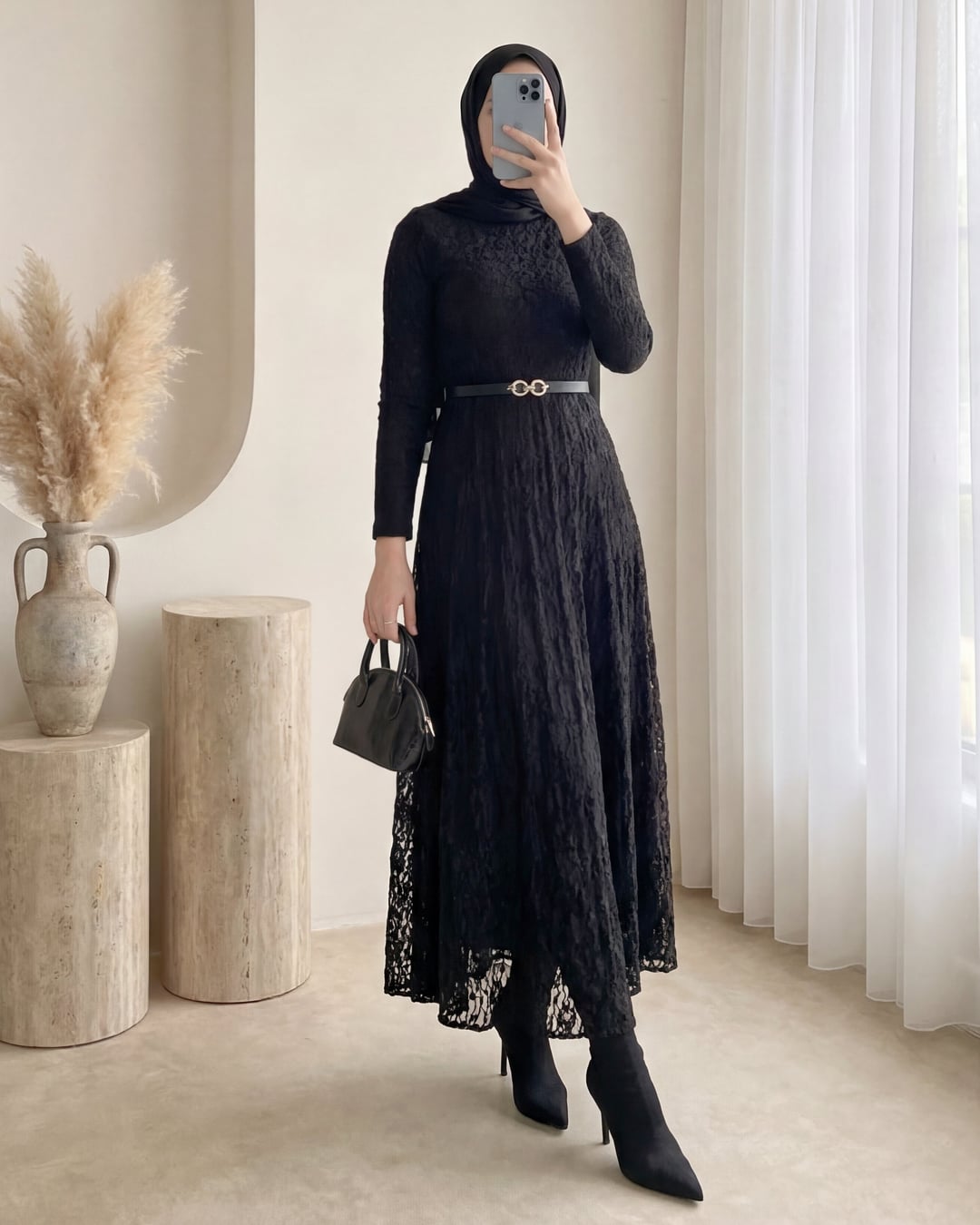 Belted Lined Lace Dress - Black - Podyumplus - by Peralane - photo 4