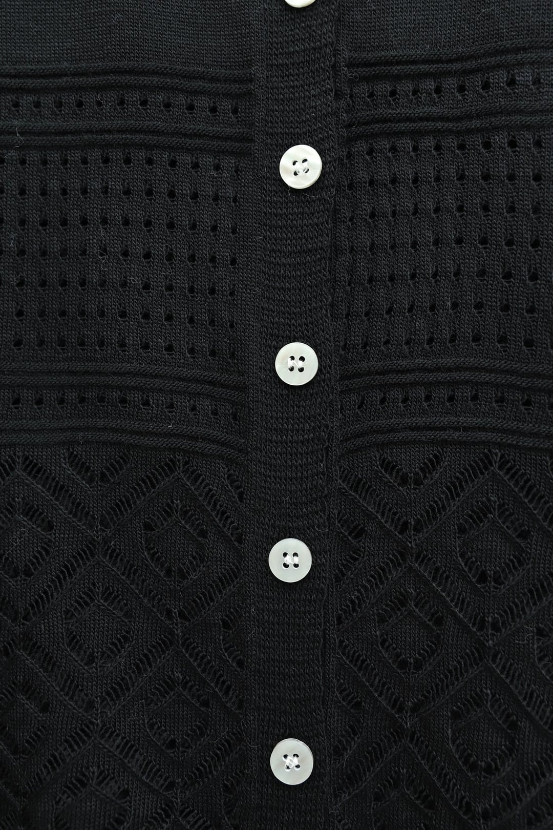 Women's Round Neck Buttoned Eyelet Knit Cardigan - Black - Podyumplus - by Peralane - photo 4