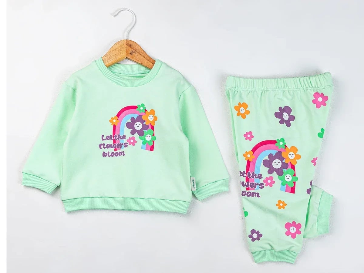 Girls' Rainbow Print Long-Sleeve Pyjama Set - Light Green - Comix - by Peralane