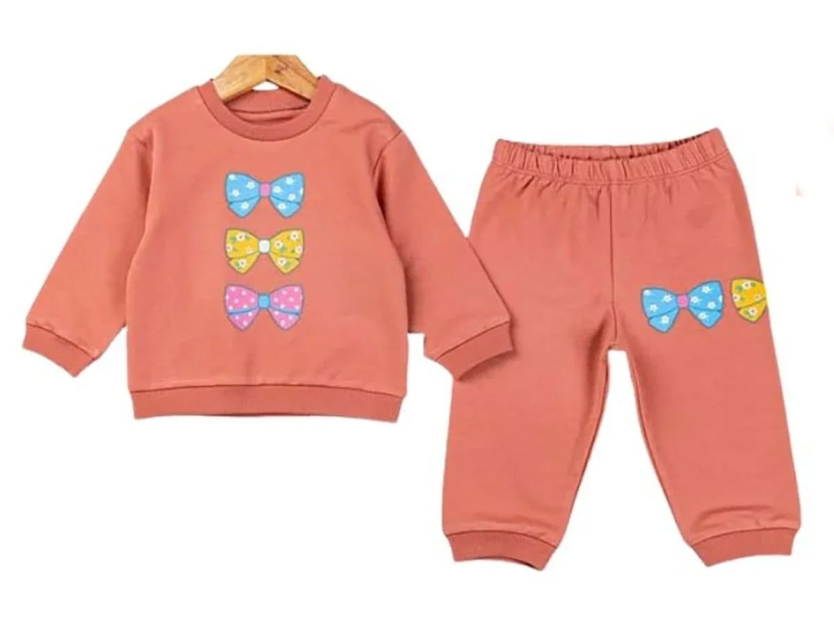 Girl's Bow Print Sweatshirt and Trousers Set - Comix - by Peralane