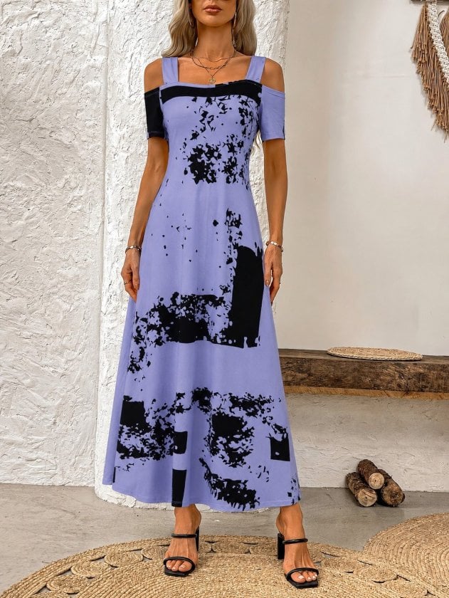 Women's Cold-Shoulder Knit Dress with Abstract Print - Janes - by Peralane - photo 2
