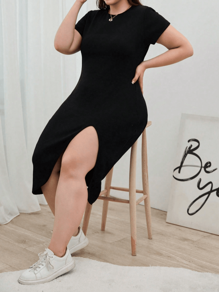 Women's Plus Size Short Sleeve Side Slit Crew Neck Viscose Dress - Janes - by Peralane - photo 3