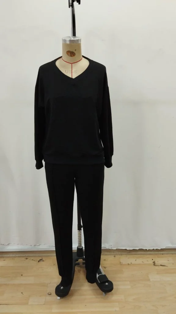 Women's Long Sleeve V-Neck Viscose Two-Thread Blouse and Trousers Two-Piece Set - Janes - by Peralane