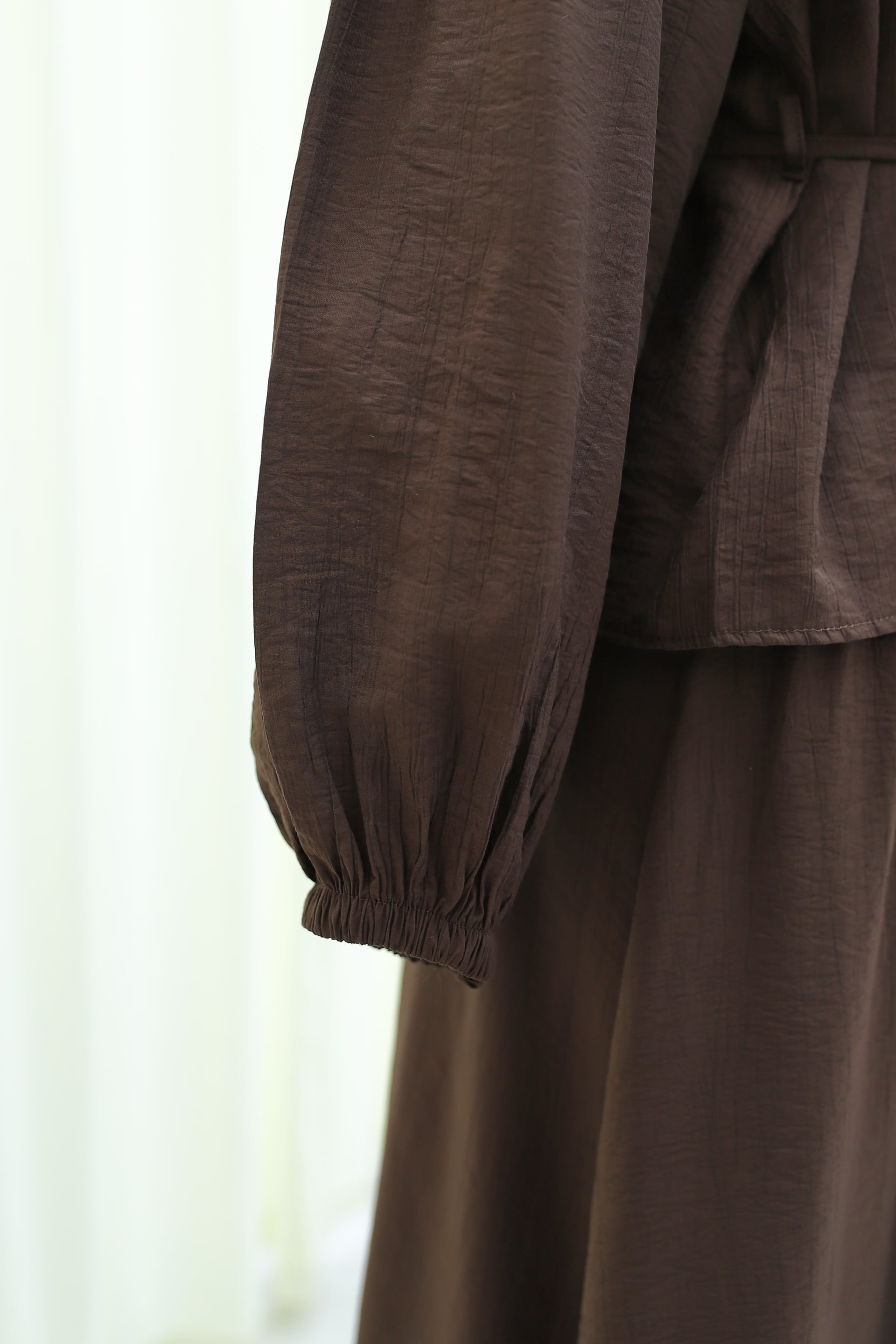 Ruffle Front Long-Sleeve Top and Skirt Set in Dark Brown - Podyumplus - by Peralane - photo 7