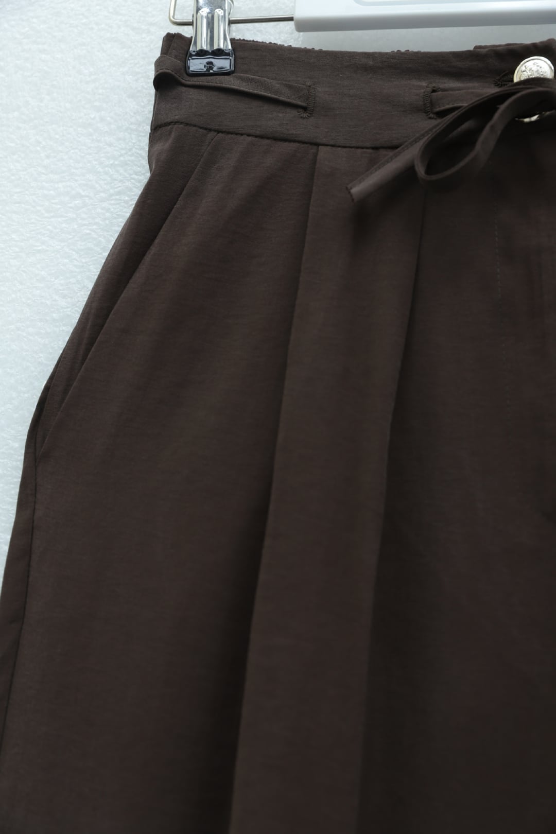 High Waist Drawstring Double Button Tencel Trousers - Brown - Podyumplus - by Peralane - photo 6