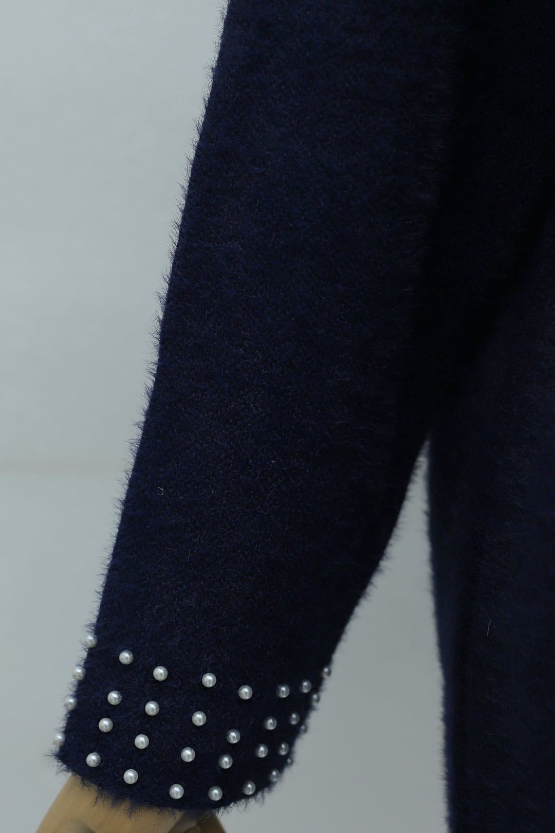 Navy Blue Knit Tunic with Pearl Trim - Podyumplus - by Peralane - photo 6