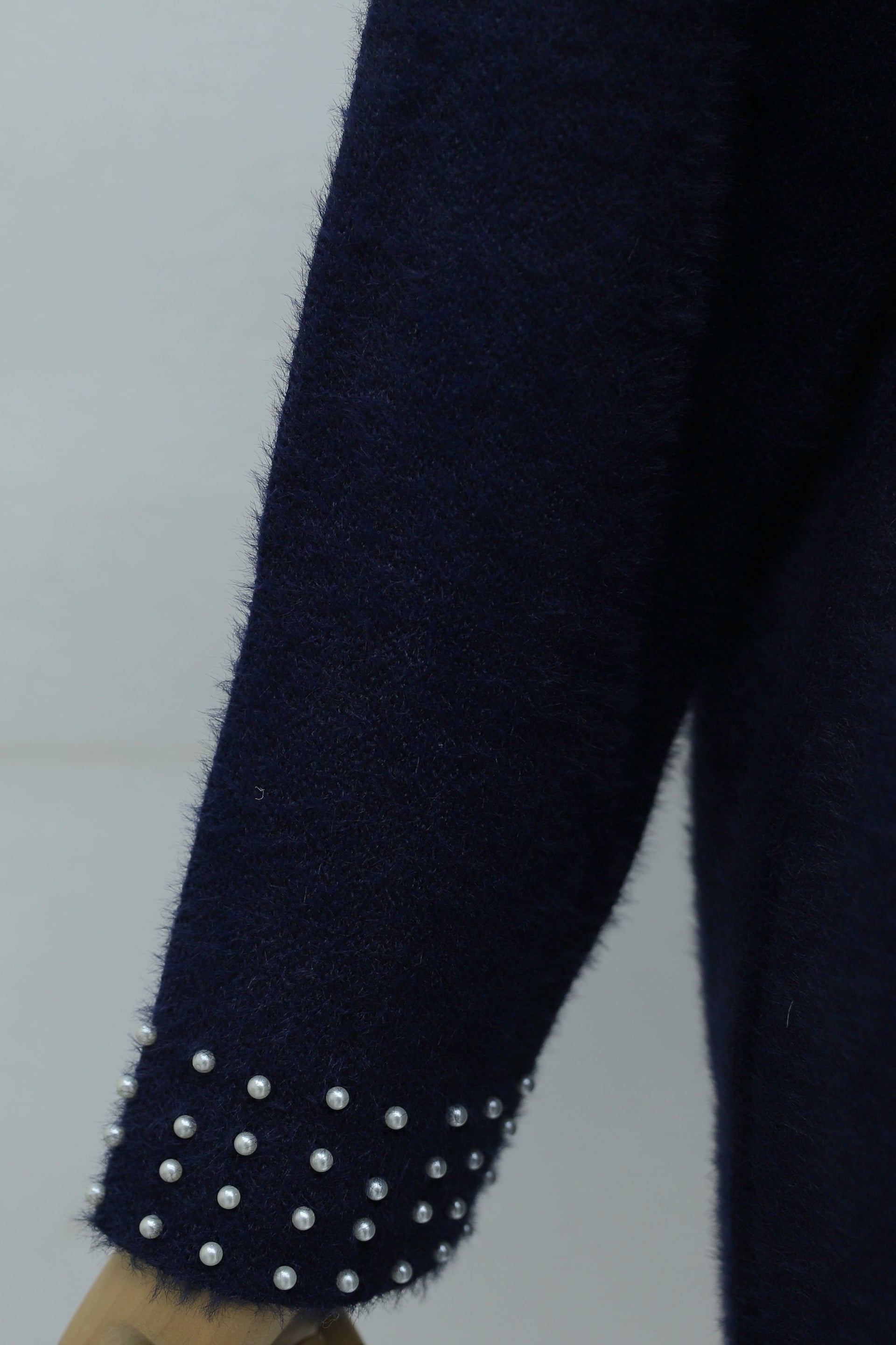 Navy Blue Knit Tunic with Pearl Trim - Podyumplus - by Peralane - photo 6