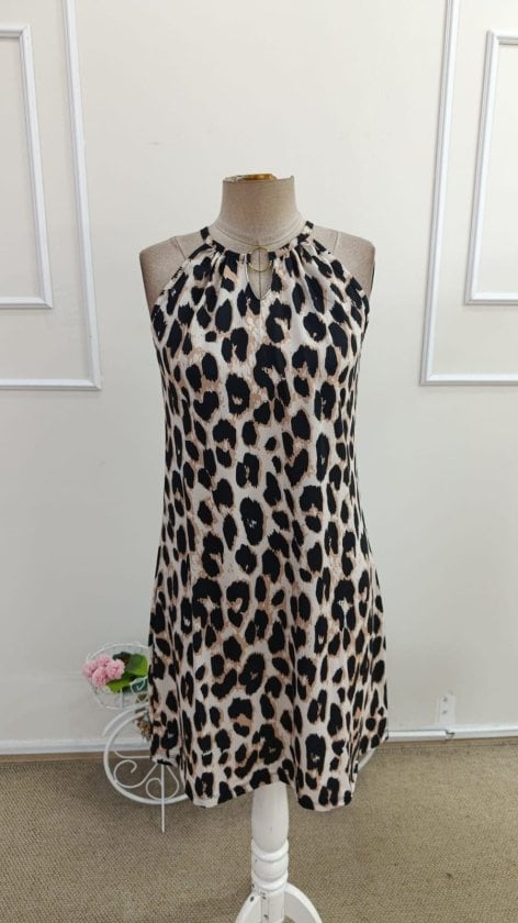 Women's Sleeveless Leopard Print Halter Neck Dress with Ring Detail - Janes - by Peralane - photo 4