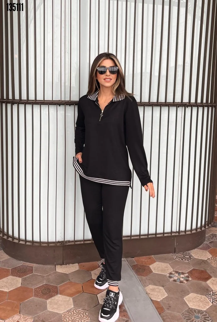 Women's Long-Sleeve Ribbed Quarter-Zip Top and High-Waist Trousers 2-Piece Tracksuit Set - Janes - by Peralane - photo 2