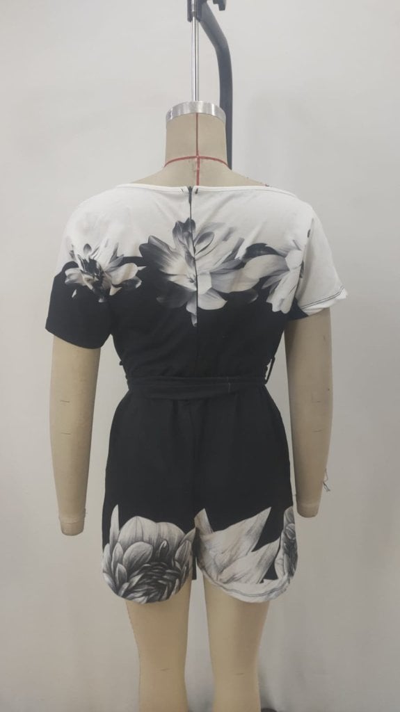 Women's One-Shoulder Floral Print Mini Short Romper with Tie Waist - Janes - by Peralane - photo 6