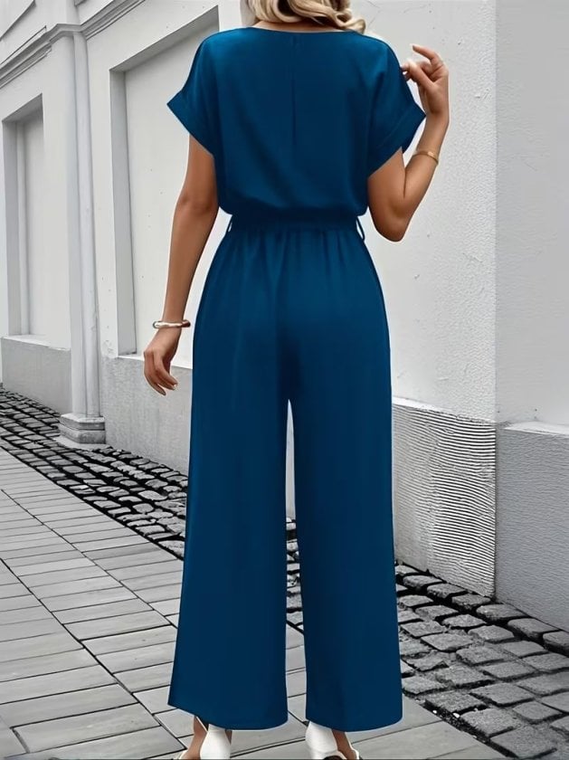 Women's Short Sleeve Round Neck Elastic Waist Pocket Jumpsuit - Janes - by Peralane - photo 4