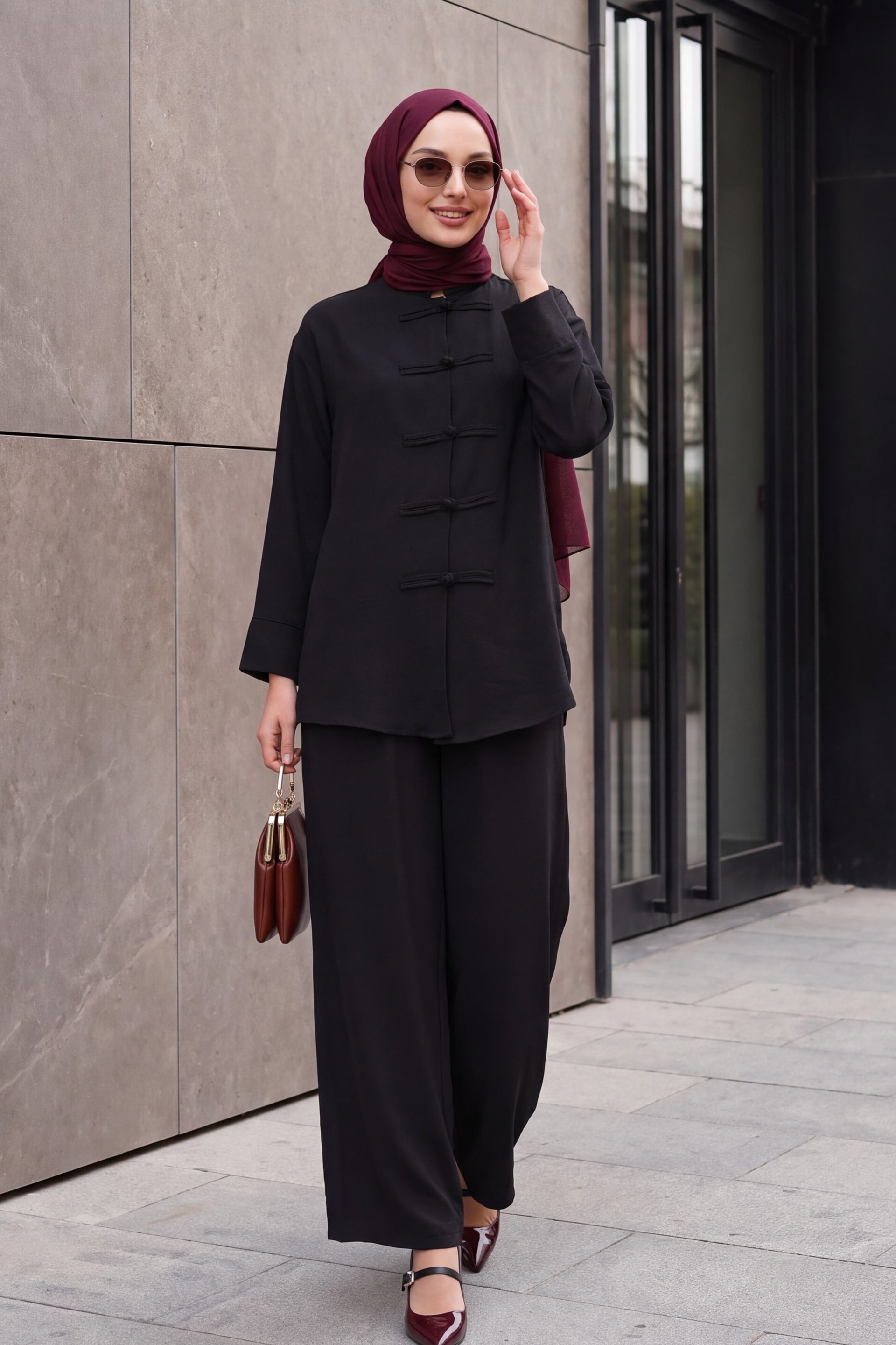 Women's Oversize Shirt and Linen Trousers Two-Piece Set 30126 - Black - Bigdart - by Peralane - photo 2