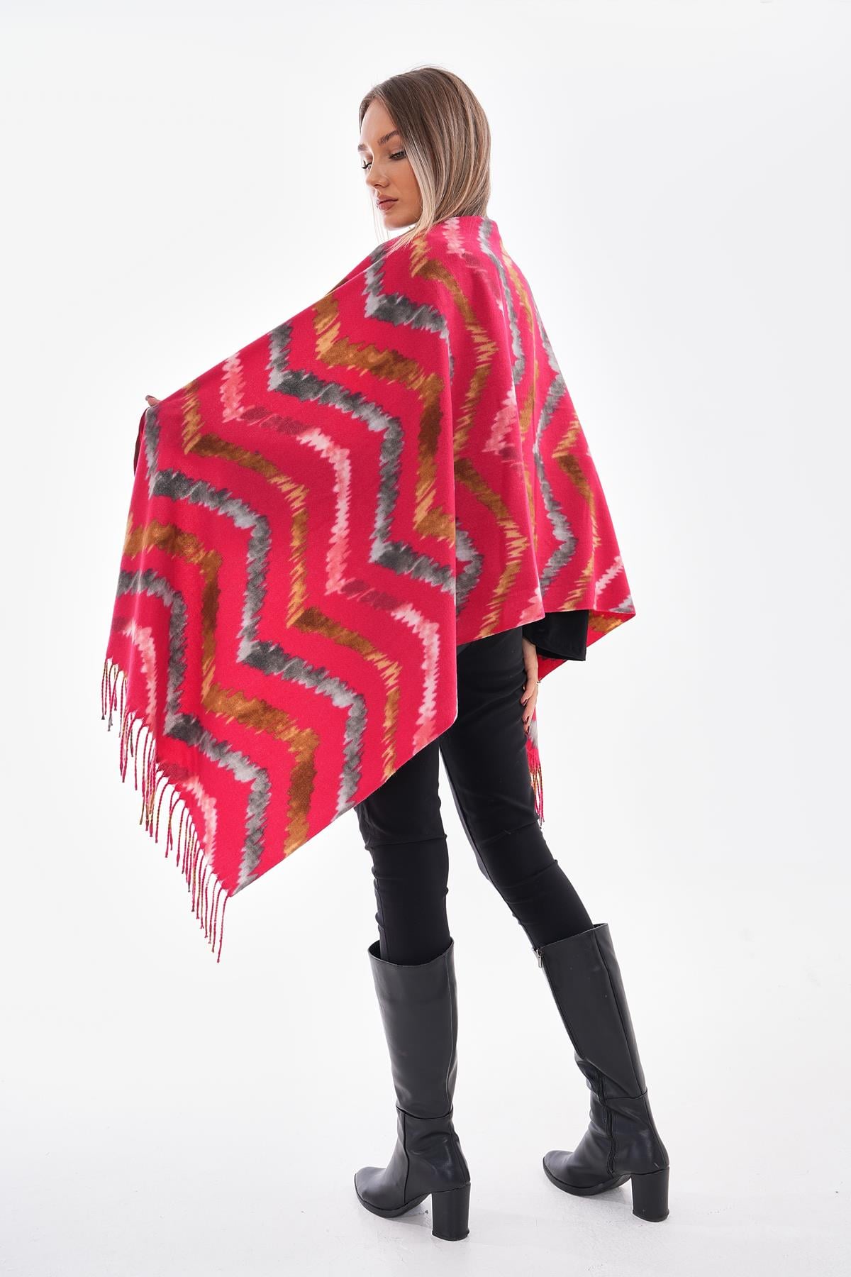 Striped Patterned Fringed Thick Shawl - Nesvay - by Peralane - photo 4