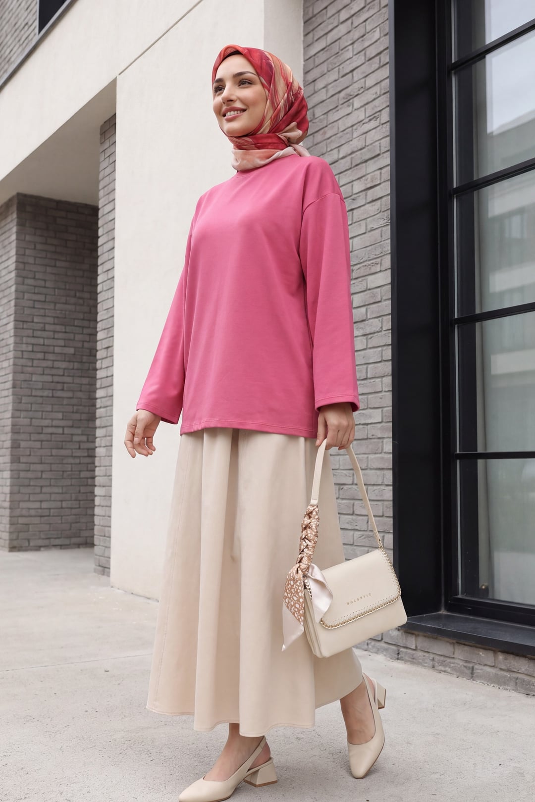 Round Neck Relaxed Fit Knit Tunic - Fuchsia - Podyumplus - by Peralane - photo 3