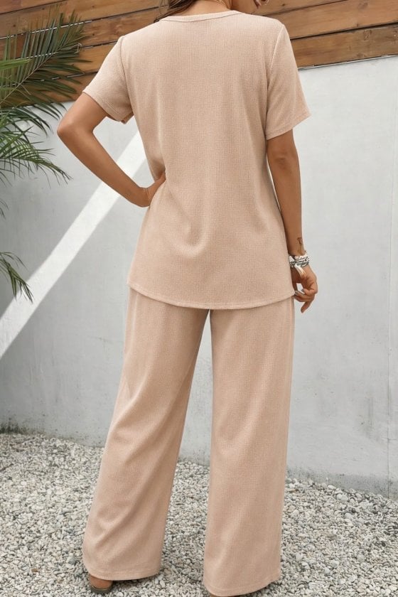 Women's Short-Sleeve Crew Neck Asymmetric Crepe Blouse and Wide-Leg Trousers Two-Piece Set - Janes - by Peralane - photo 3