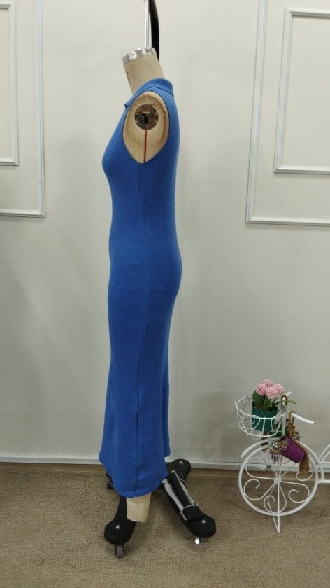 Women's Sleeveless V-Neck Maxi Ribbed Knit Dress - Janes - by Peralane - photo 7