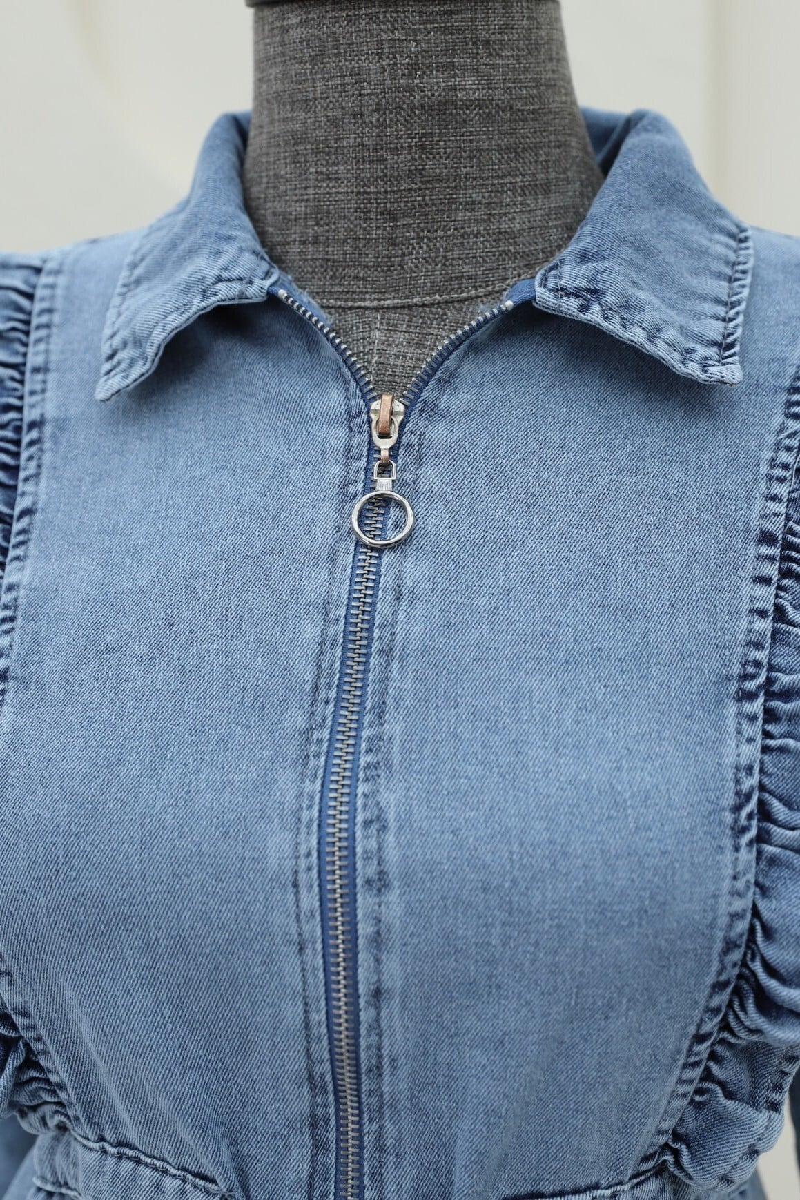 Half Zip Tunnel Lace Denim Dress - Ice Blue - Podyumplus - by Peralane - photo 7