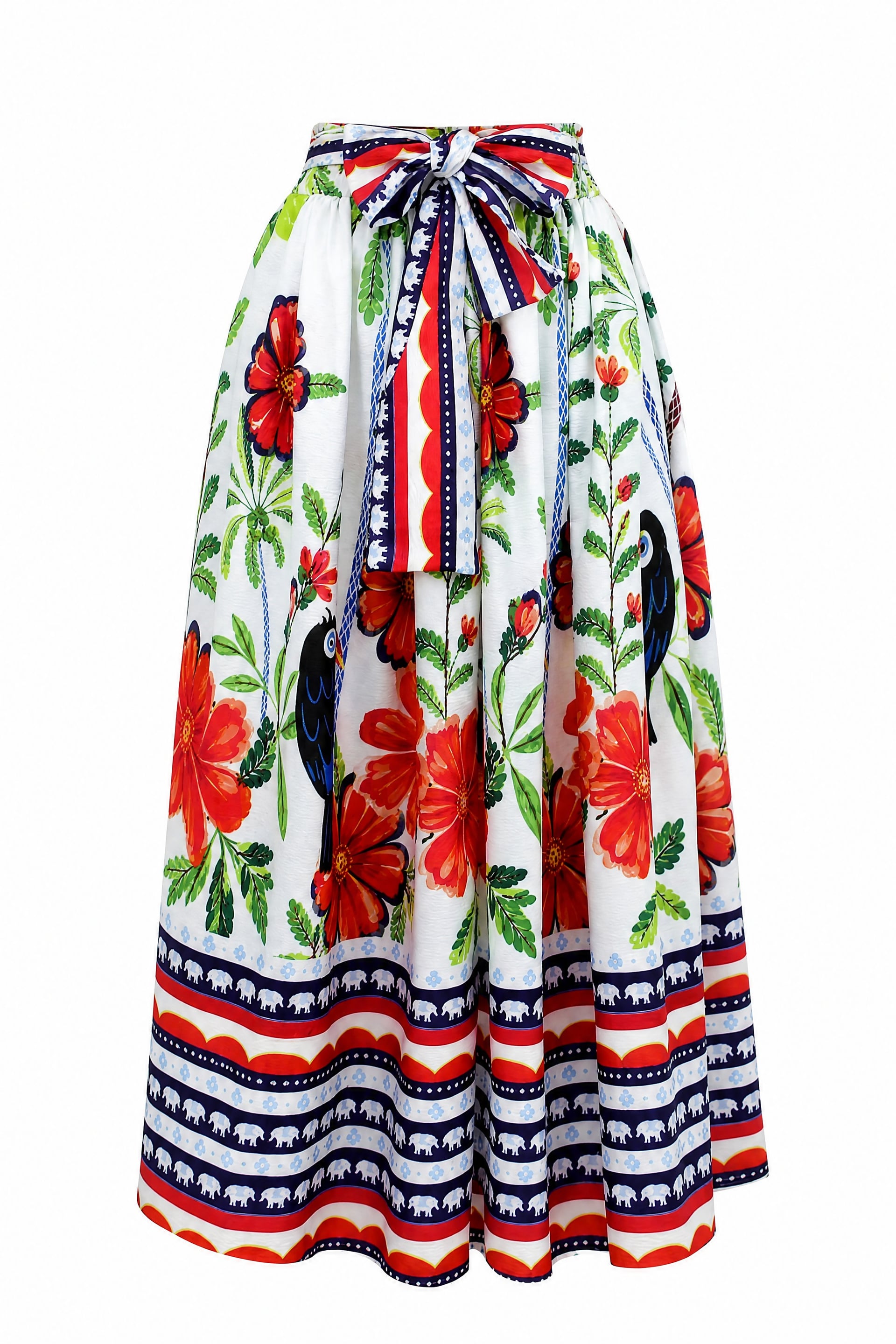 Elastic Waist Belted Tropical Print Skirt - White - Podyumplus - by Peralane - photo 7