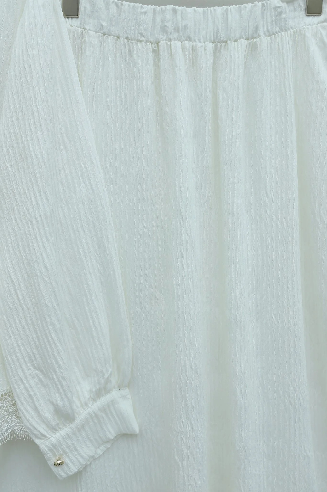 Tie Waist and Bow Neck Crepe Two-Piece Set with Lace Trim Skirt - Ecru - Podyumplus - by Peralane - photo 6