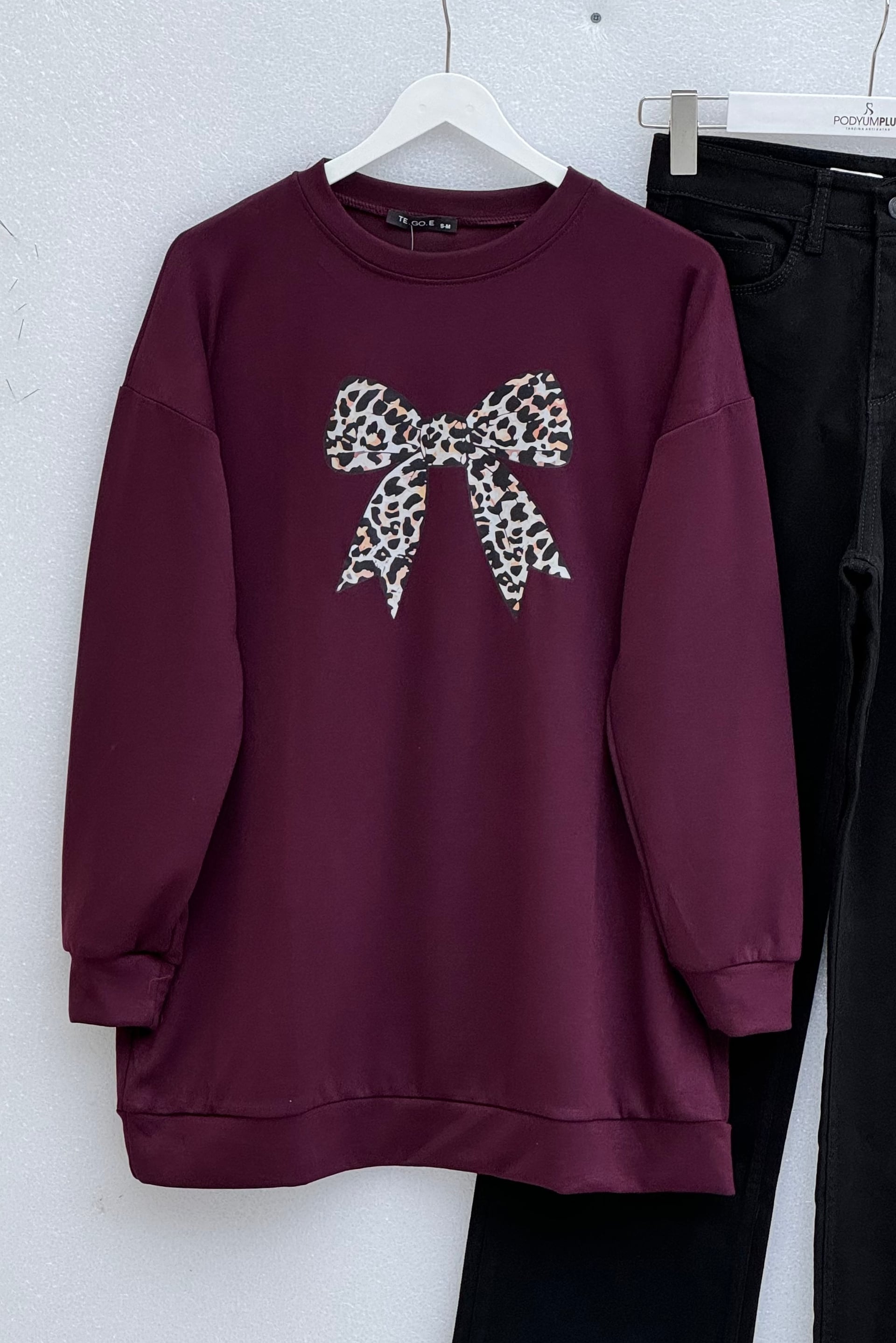 Round Neck Bow Print Oversized Tunic - Plum - Podyumplus - by Peralane - photo 7
