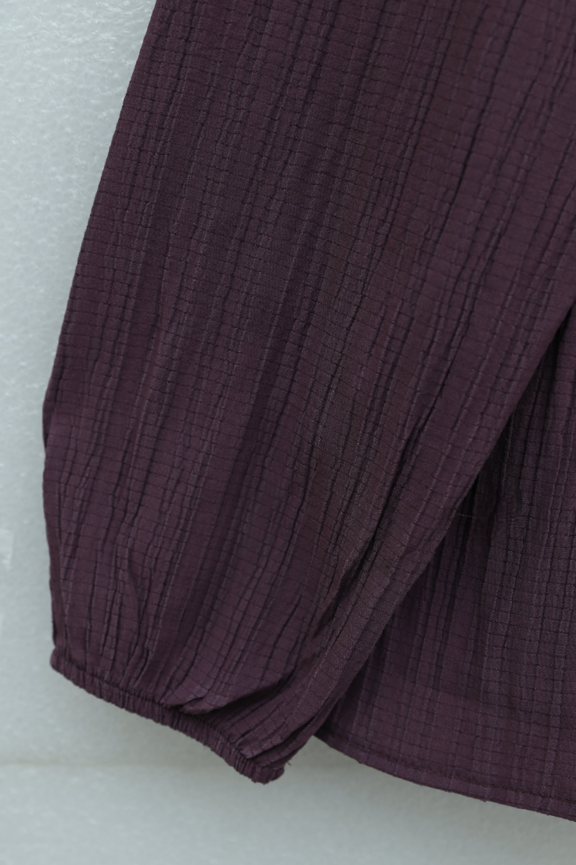 Front Tie, Elasticated Sleeve, Crinkled Two-Piece Set with Tunic and Maxi Skirt | Deep Plum - Podyumplus - by Peralane - photo 8
