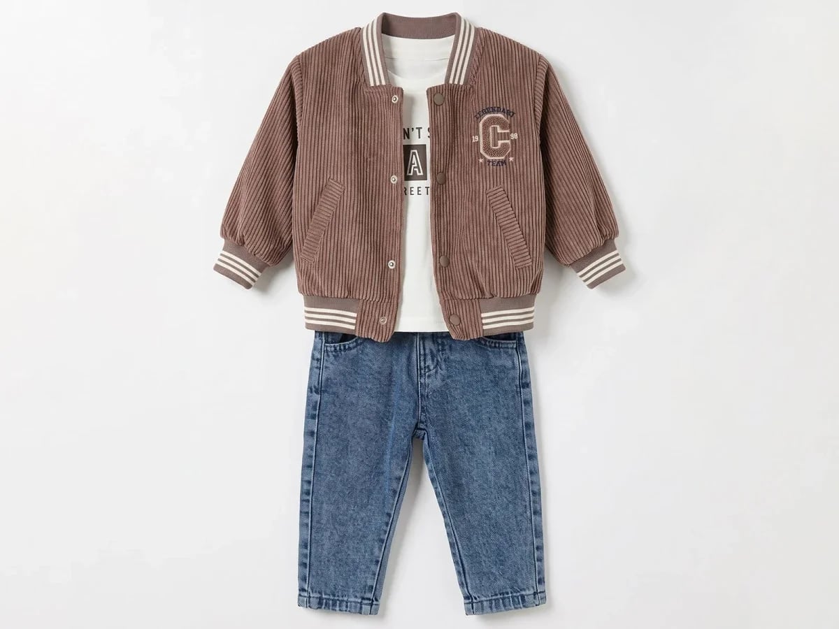 Three-Piece Boys' Set with Embroidered C Jacket, T-Shirt, and Jeans - Canoz - by Peralane