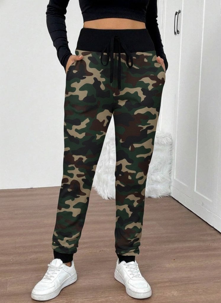 Women's High Waist Drawstring Patterned Two-Thread Trousers - Janes - by Peralane - photo 3