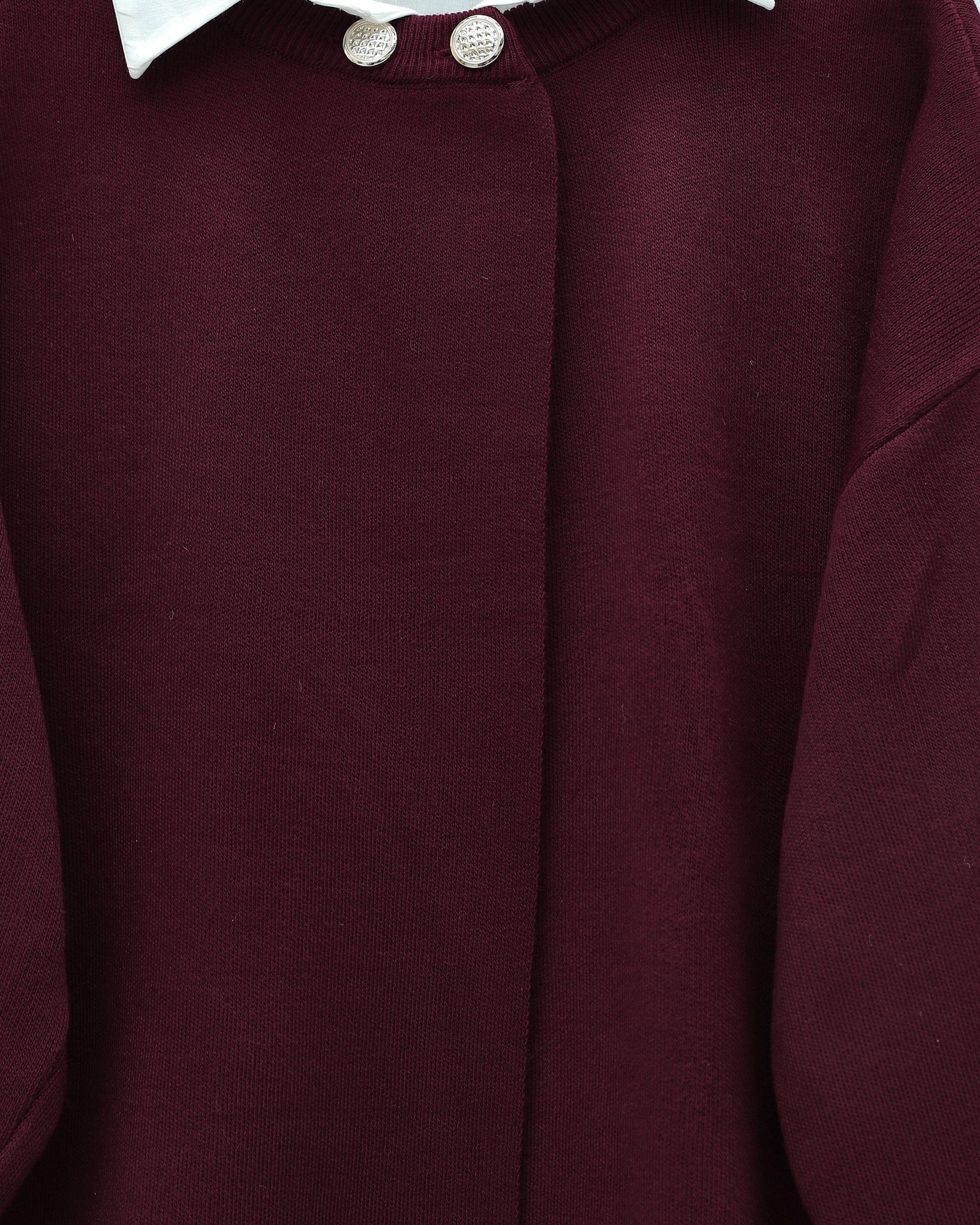 Double Button Casual Knit Poncho - Burgundy - Podyumplus - by Peralane - photo 2