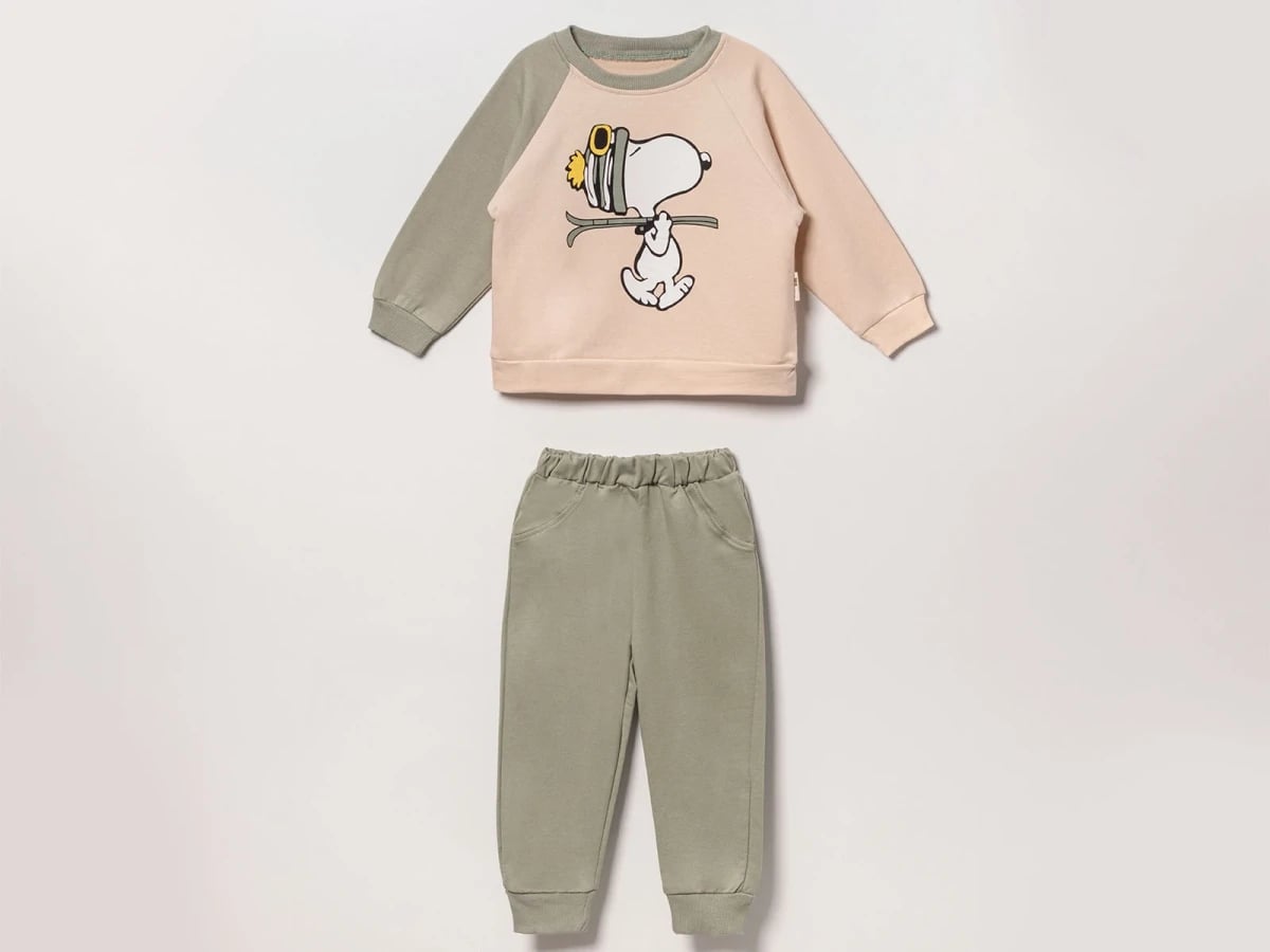Snoopy Print Boys' Sweatshirt and Trousers Set - Sage Green - Vovido - by Peralane