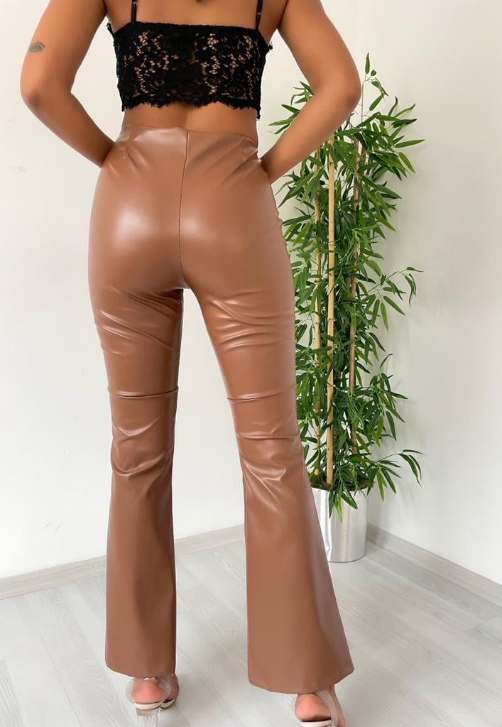 Brown Faux Leather Lace-Up Flared Trousers - My Bee - by Peralane - photo 2
