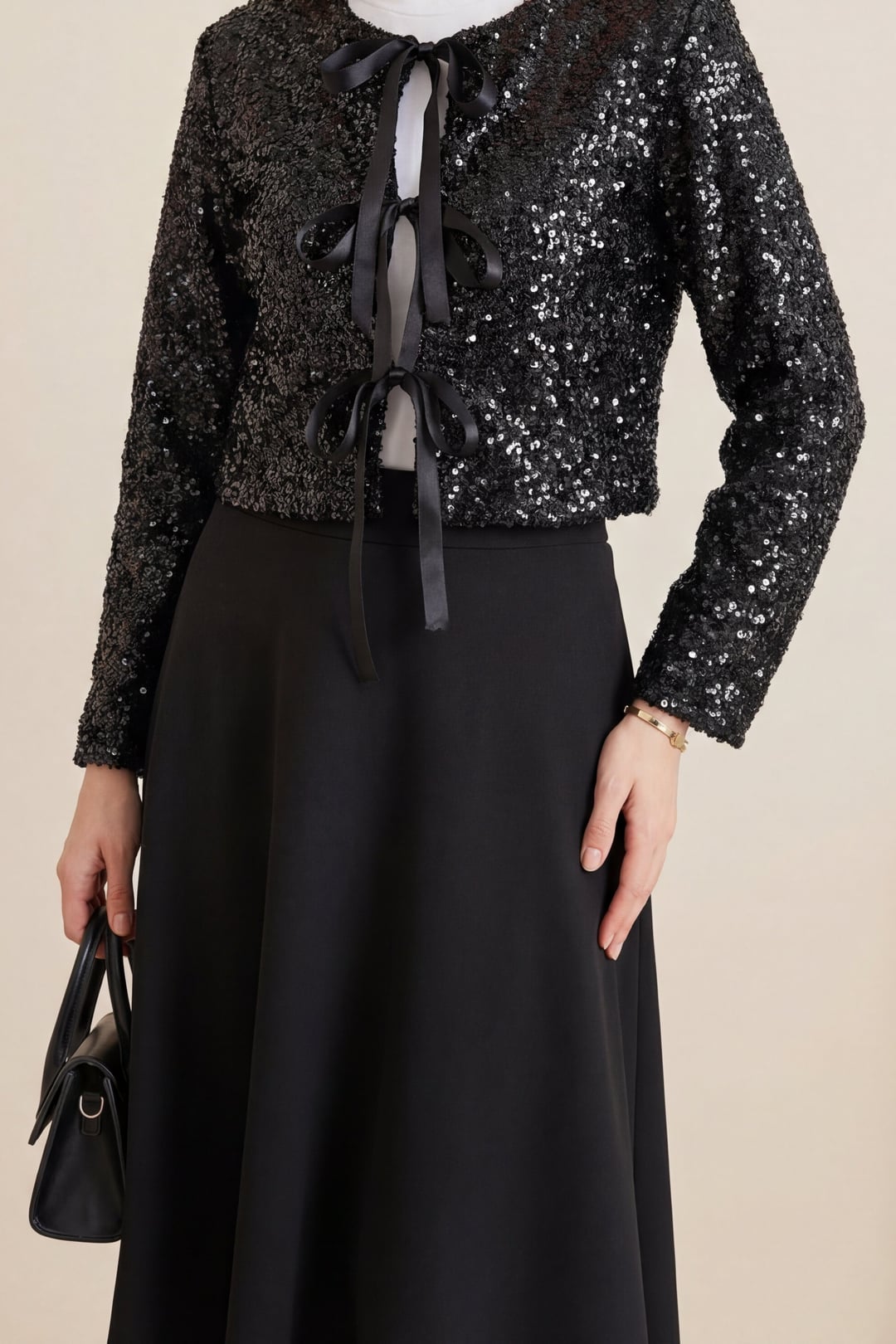 Sequined Jacket and Flared Skirt Suit in Black - Podyumplus - by Peralane - photo 2