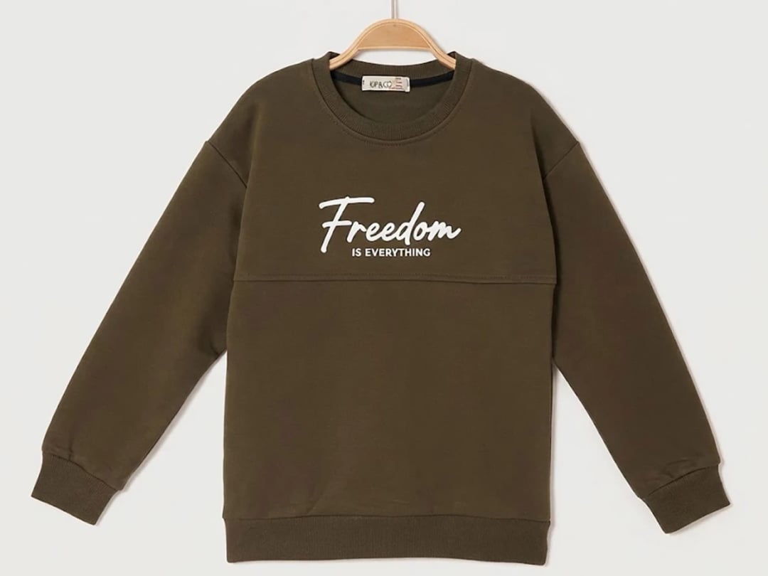 Freedom Print Brushed Fleece Boys' Sweatshirt - Olive Green - Ruhat Kids - by Peralane
