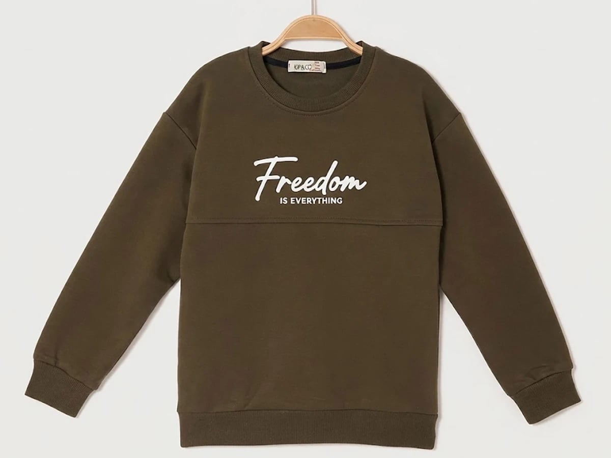 Freedom Print Brushed Fleece Boys' Sweatshirt - Olive Green - Ruhat Kids - by Peralane
