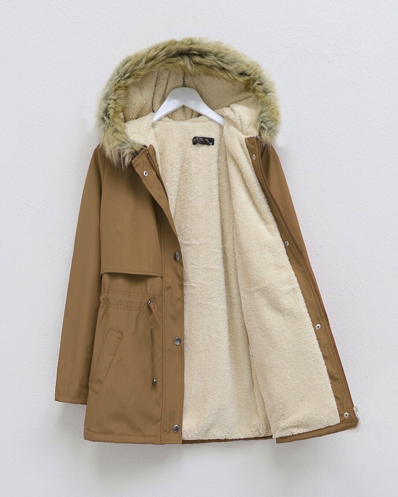 Women's Brown Sherpa-Lined Jacket with Detachable Faux Fur Trim Hood - Podyumplus - by Peralane - photo 4
