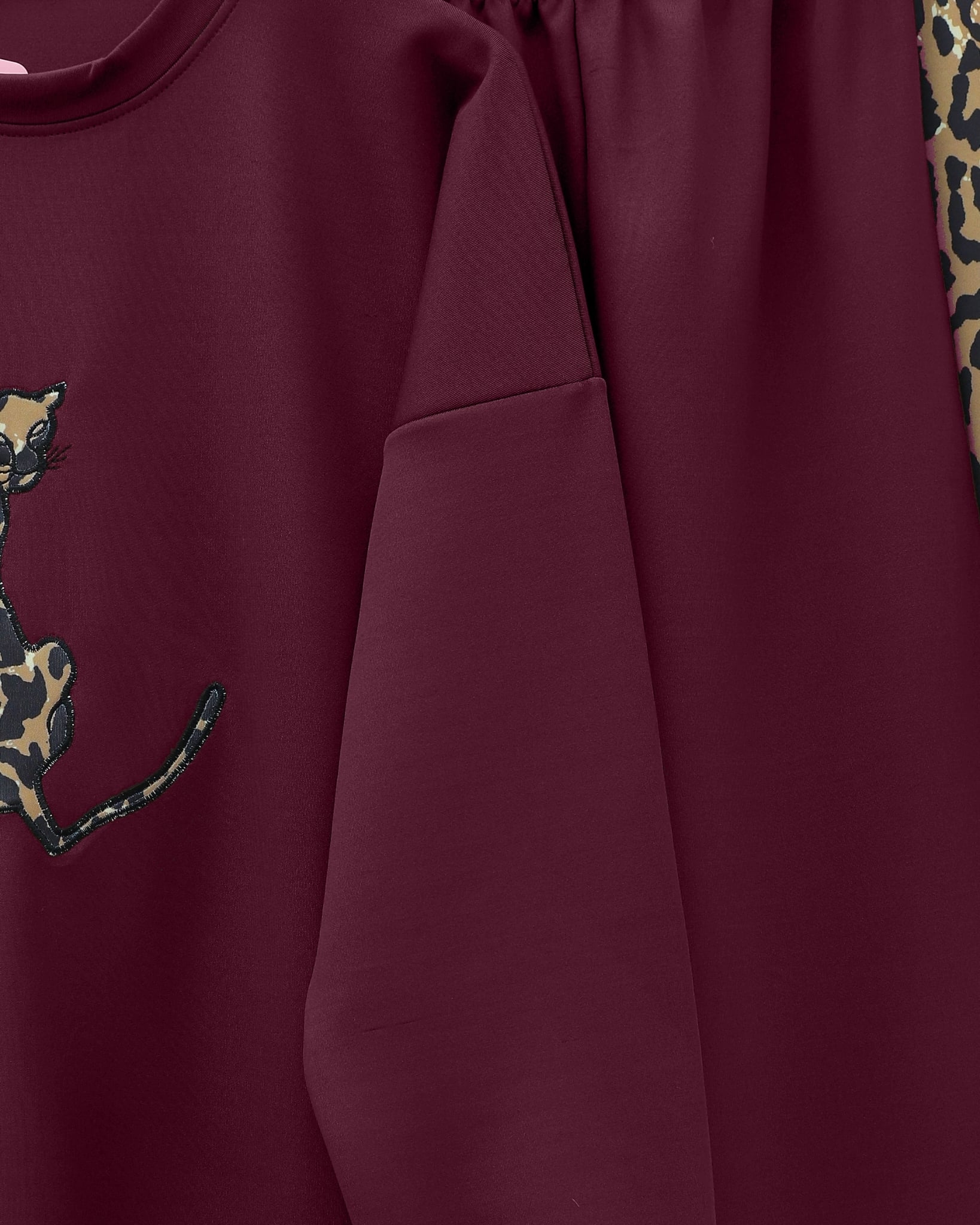 Leopard Print Scuba Two-Piece Set with Trousers - Burgundy - Podyumplus - by Peralane - photo 4